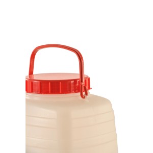 Getränkefass Standard 15 l aus Kunststoff mit rotem Deckel und Tragegriff.