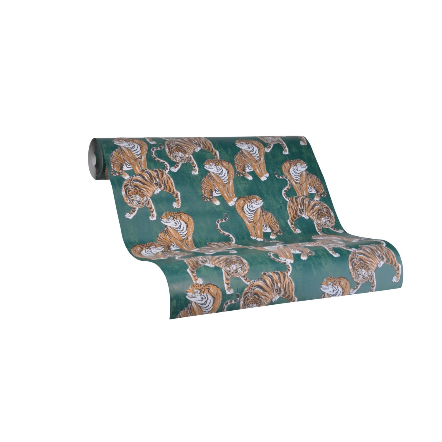 Marburg Vliestapete Memento mit Tiger Illustration auf Grün, Rolle Dekorative Tapete.