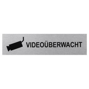 Selbstklebendes Hinweisschild Videoüberwacht aus Aluminium in Edelstahloptik.