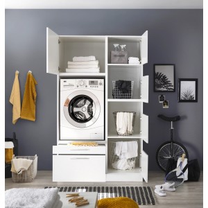 Respekta Hauswirtschaftsraum Set Clara, 200cm, weiß matt, mit Waschmaschinenschrank und Wäscheschrank.