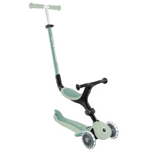 Globber Go-Up Active Lights 3-in-1 Kinderfahrzeug in Pistazie als Dreirad mit Sitz und Schubstange, LED-Räder.
