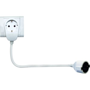 Weißes Verlängerungskabel Powersplit, 3 m, mit Schutzkontakt-Stecker und Steckdose.