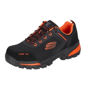 Skechers Strigax Gatlon Herren S3L Sicherheitsschuh in Schwarz-Orange mit Schutzkappe und rutschfester Sohle.