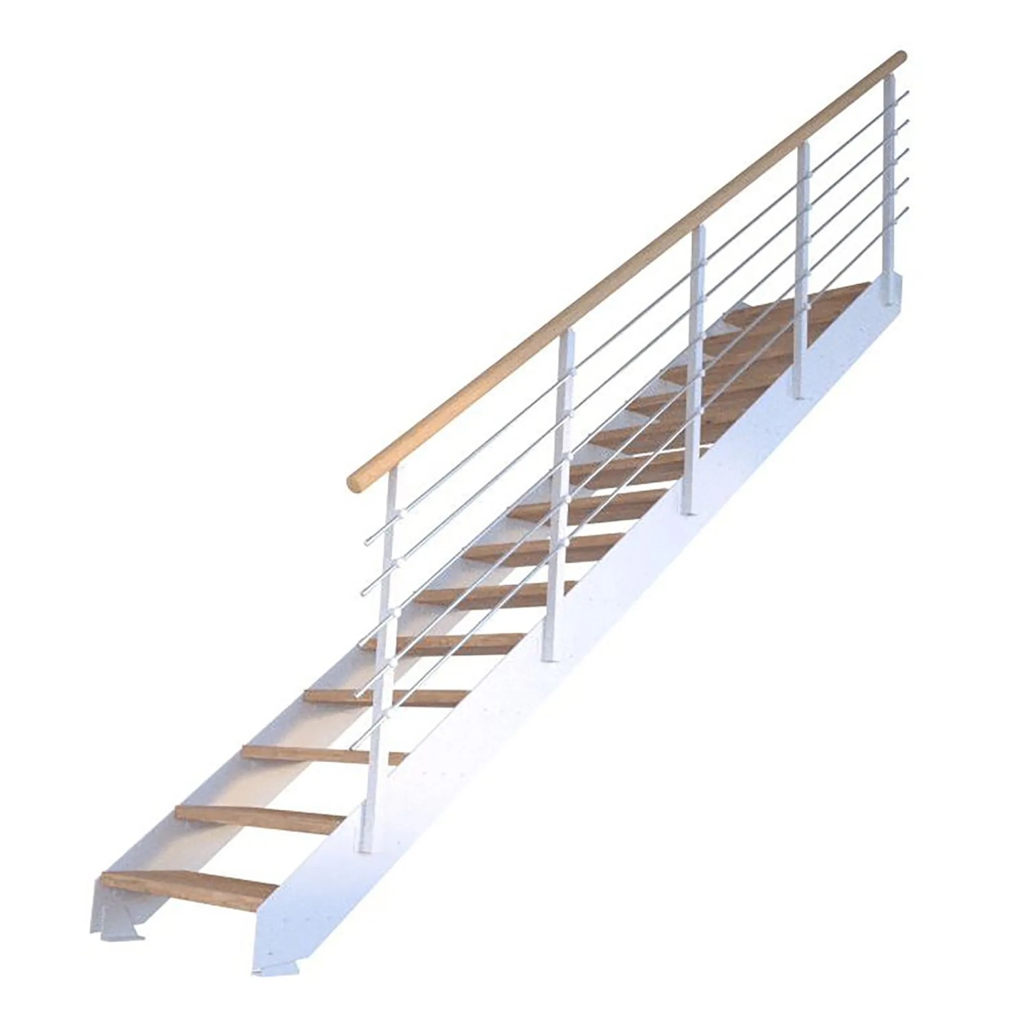 Treppe Kos 15 Stufen Eiche Natur 105 cm Metallgeländer Weiß FSC®_2