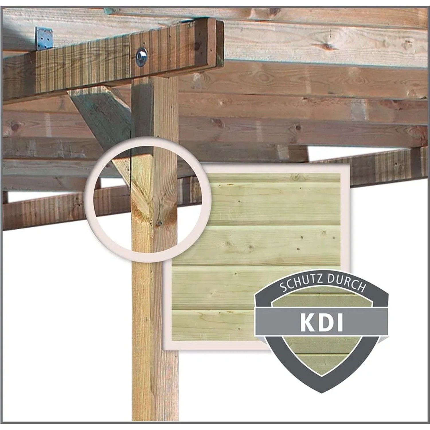 Detailansicht Karibu Pavillon Alicante: Kesseldruckimprägniertes Holz, Schutz vor Witterungseinflüssen.