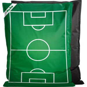 Grüner Sitzsack BigBag mit Fußballfeld-Muster, 200 l Füllvolumen.