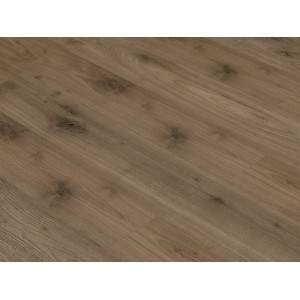 Dunkler Laminatboden Comfort Walnuss Tobacco mit Holzstruktur und Maserung.