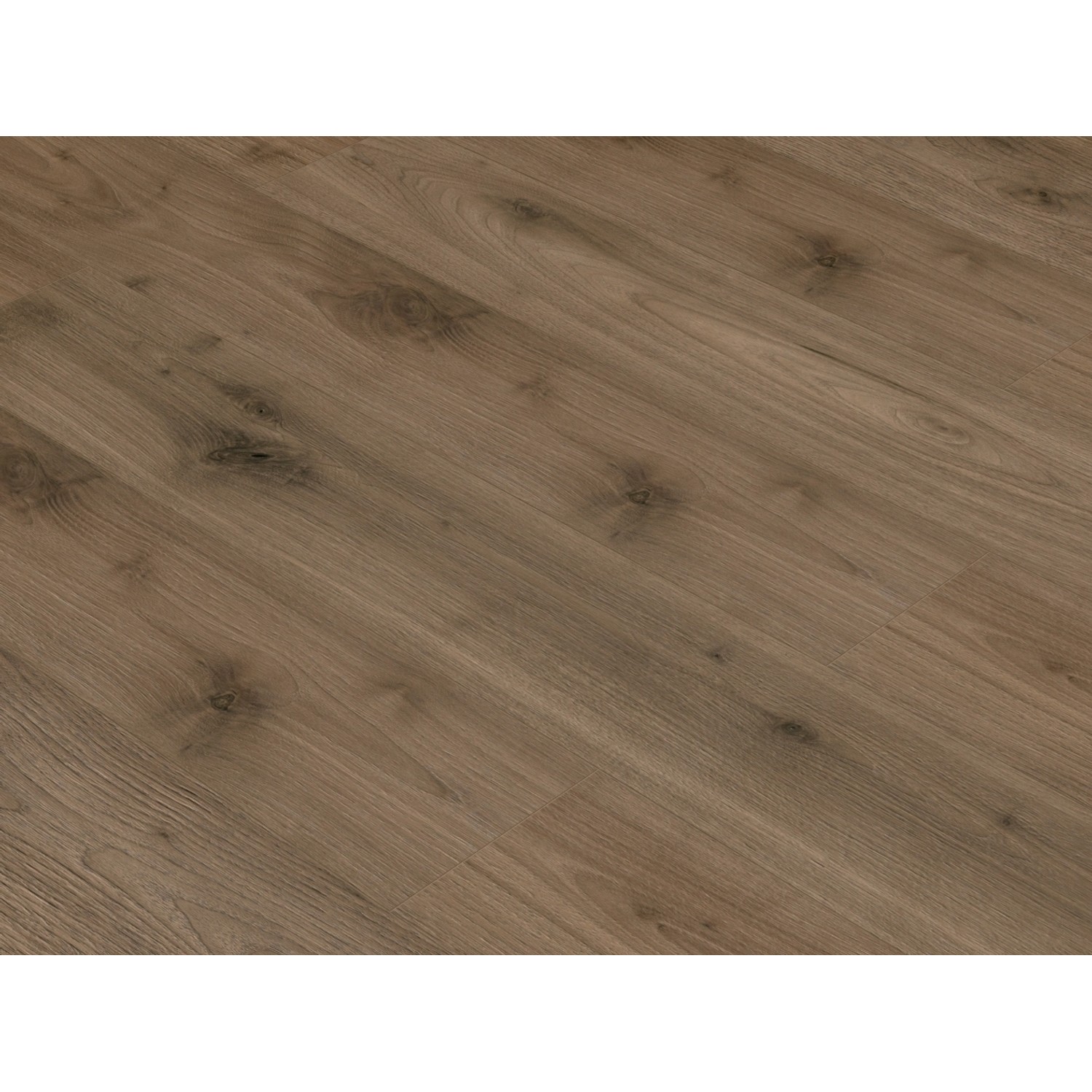 Dunkler Laminatboden Comfort Walnuss Tobacco mit Holzstruktur und Maserung.