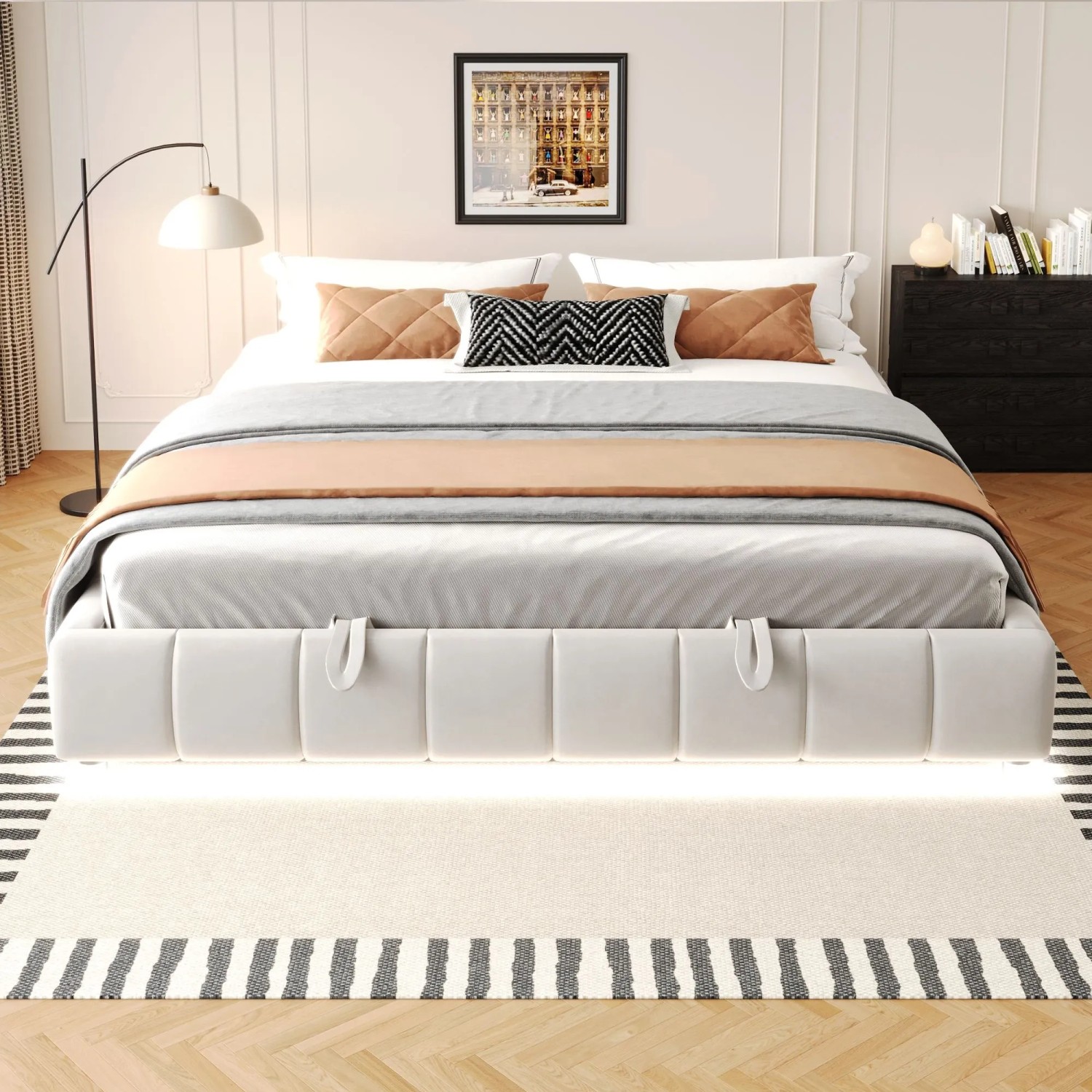 okwish Polsterbett 180x200cm mit LED Beleuchtung und Stauraum Grau ohne Matratze_4