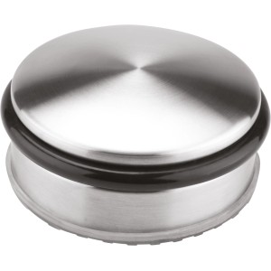 Flacher Türstopper aus Edelstahl, Ø 100 mm, mit Gummiring. Rutschfest und schützt vor Zuschlagen.