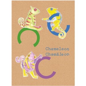 Komar Wandbild ABC Animal C, 40x50 cm, mit bunten Chamäleons und Buchstaben. Dekoratives Bild fürs Kinderzimmer.