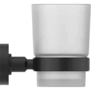 Ideal Standard Zahnputzbecher IOM Silk Black mit Glas-Einsatz und Metallhalterung.