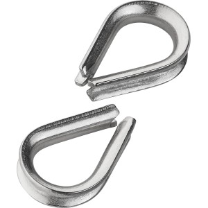 Zwei Edelstahl Kauschen, 8 mm, zur Verstärkung von Seilschlaufen.
