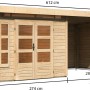 Karibu Holz-Gartenhaus Kastberg, naturbelassen mit Flachdach und Anbau, 270x270 cm.