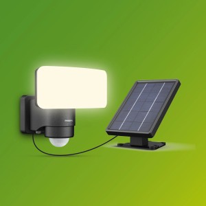 Philips Tylus Solar-Wandleuchte, 5000 K, 1000 lm, schwarz, mit Solarpanel und Bewegungssensor.
