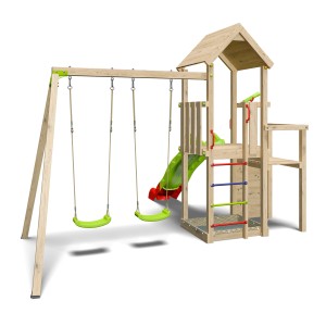 Trigano Spielturm Ultra Xplorer mit Rutsche, Sandkasten, Kletterwand und Schaukel.