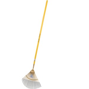 Johann Offner Laubbesen mit gelbem Stiel, ideal für die Gartenarbeit und zum Zusammenfegen von Laub.