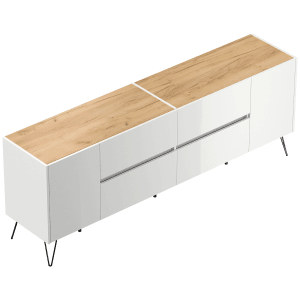 Posseik Sideboard Industrial J, 200 cm, weiß/Eiche, mit 4 Schubladen und 2 Türen.
