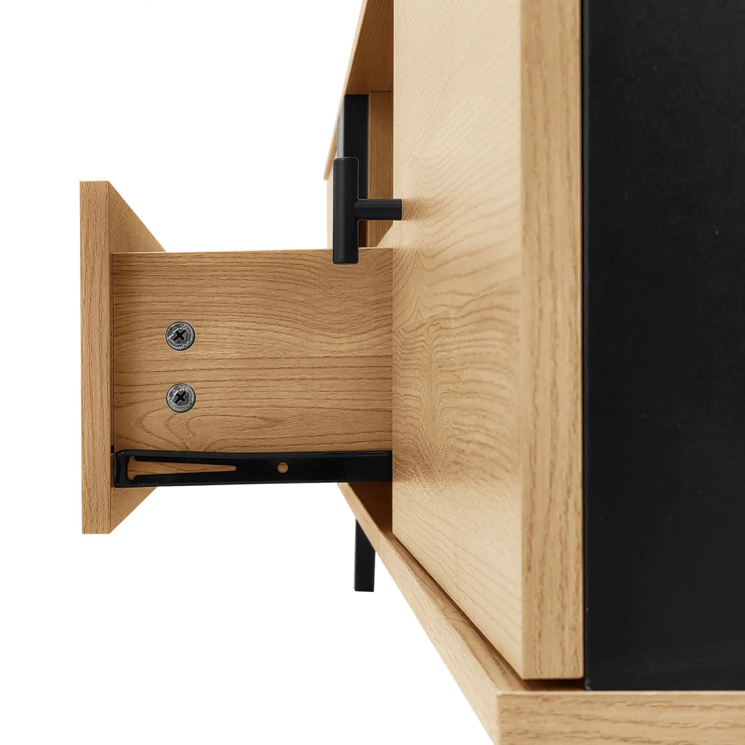 okwish TV Schrank mit Schubladen Stauraum Holzdesign 170x40x50.5cm Natur Schwarz_10