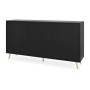 Schwarzes Selsey Sideboard Bello, 154 cm, mit matten Lamellenfronten und eleganten goldenen Beinen. Ideal für Wohnzimmer.
