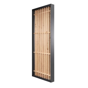Gutta Seitenteil für Vordach BS Timber-Line, Echtholz-Lamellen in schwarzem Rahmen.