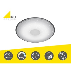 Weiße Trio LED-Deckenleuchte Shogun mit Sternenhimmel-Effekt, dimmbar und mit Fernbedienung.