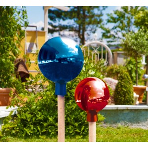 Windhager Rosenkugel, blaue Gartendeko, 12 cm. Spiegelnde Kugel auf Holzstab für Garten und Terrasse.