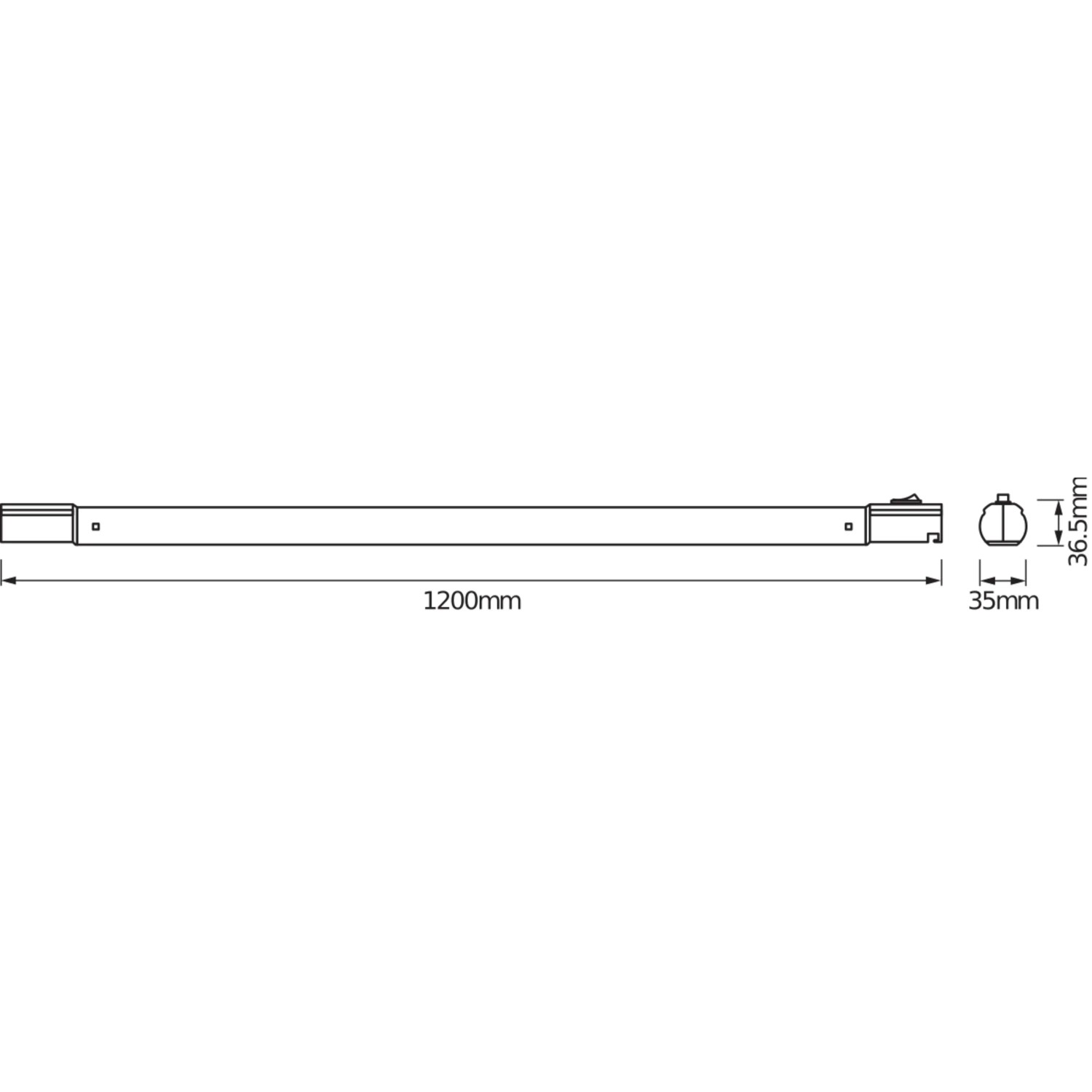 Technische Zeichnung der Ledvance LED-Unterbauleuchte TubeKit, 120cm, mit Maßangaben.