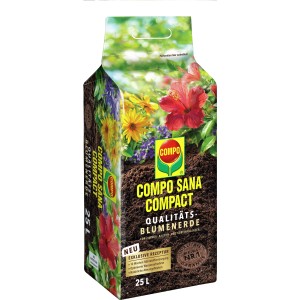 Compo Sana Compact Qualitäts-Blumenerde, 25L Sack mit Blumenmotiv.