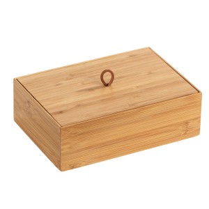 Braune Wenko Badbox Terra mit Deckel aus Bambus für Badhelfer.