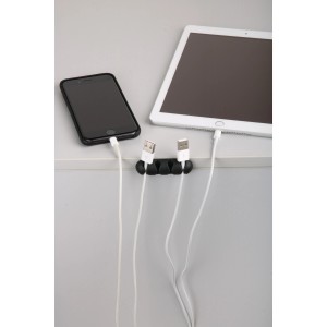 Fix-o-moll Kabelfixierer mit Kabeln an Handy und Tablet, zur einfachen Kabelführung.