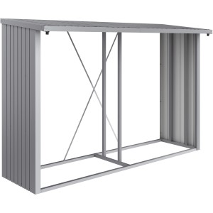 Biohort Kaminholzregal Woodstock 300, silber-metallic, mit Stahlblech und Alurohr-Rahmen.