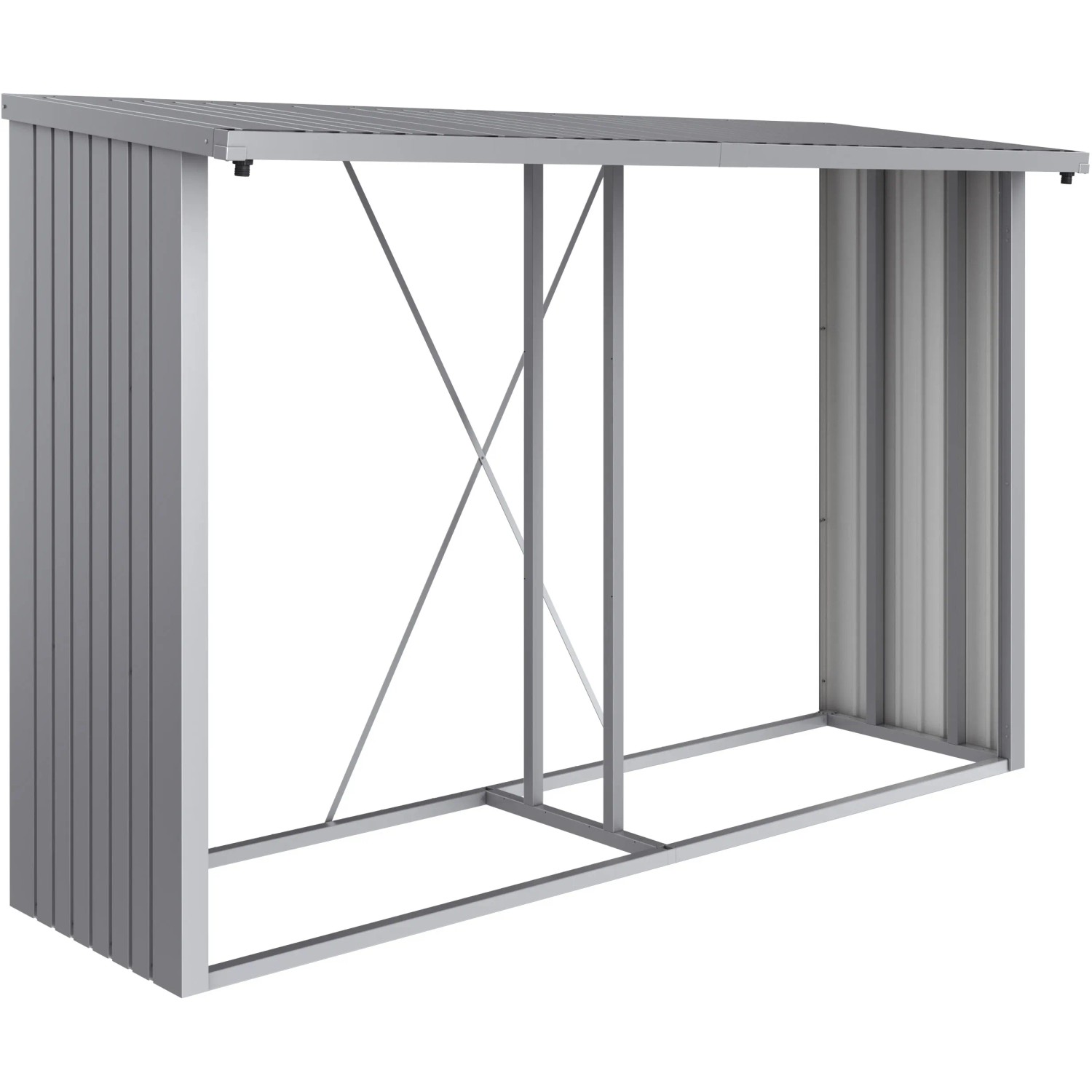 Biohort Kaminholzregal Woodstock 300, silber-metallic, mit Stahlblech und Alurohr-Rahmen.