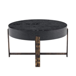 okwish Beistelltisch mit Rundem Design und Metallgestell für Wohnzimmer 68x68x39 cm Schwarz