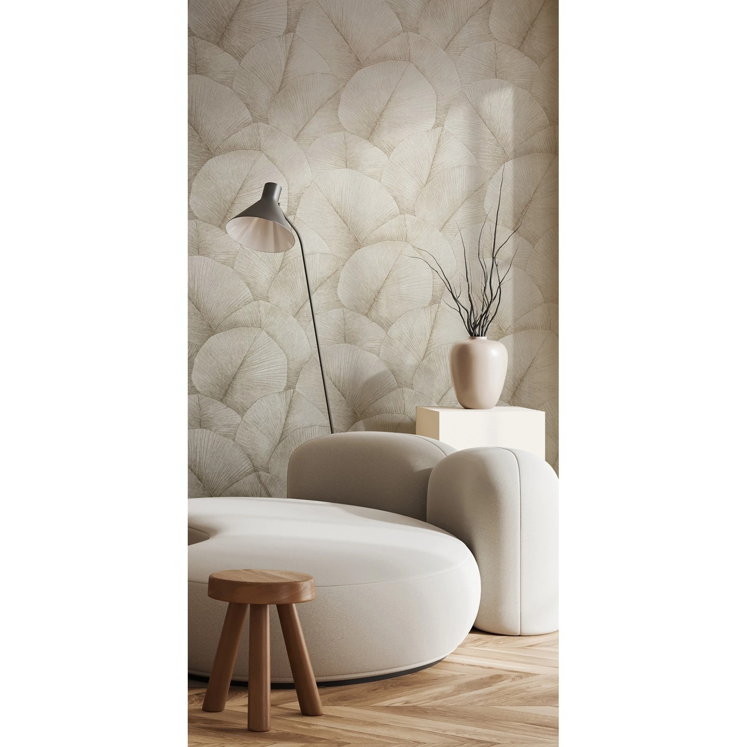 Beige Marburg Vliestapete Kumano 2 Floral: Natur-Look für Wohnräume mit floralem Muster.