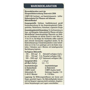 Detailansicht der Inhaltsangabe von Compo Bio Hochbeet- und Gewächshauserde Torffrei 40 l.