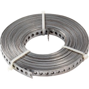 Feuerverzinktes Lochband, 12mm x 10m, aufgerollt. Ideal für Holzkonstruktionen.
