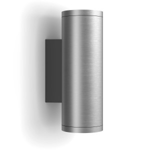 Moderne Philips Hue Appear Wandleuchte aus Edelstahl für den Außenbereich. Smarte Beleuchtung mit 16 Mio. Farben.