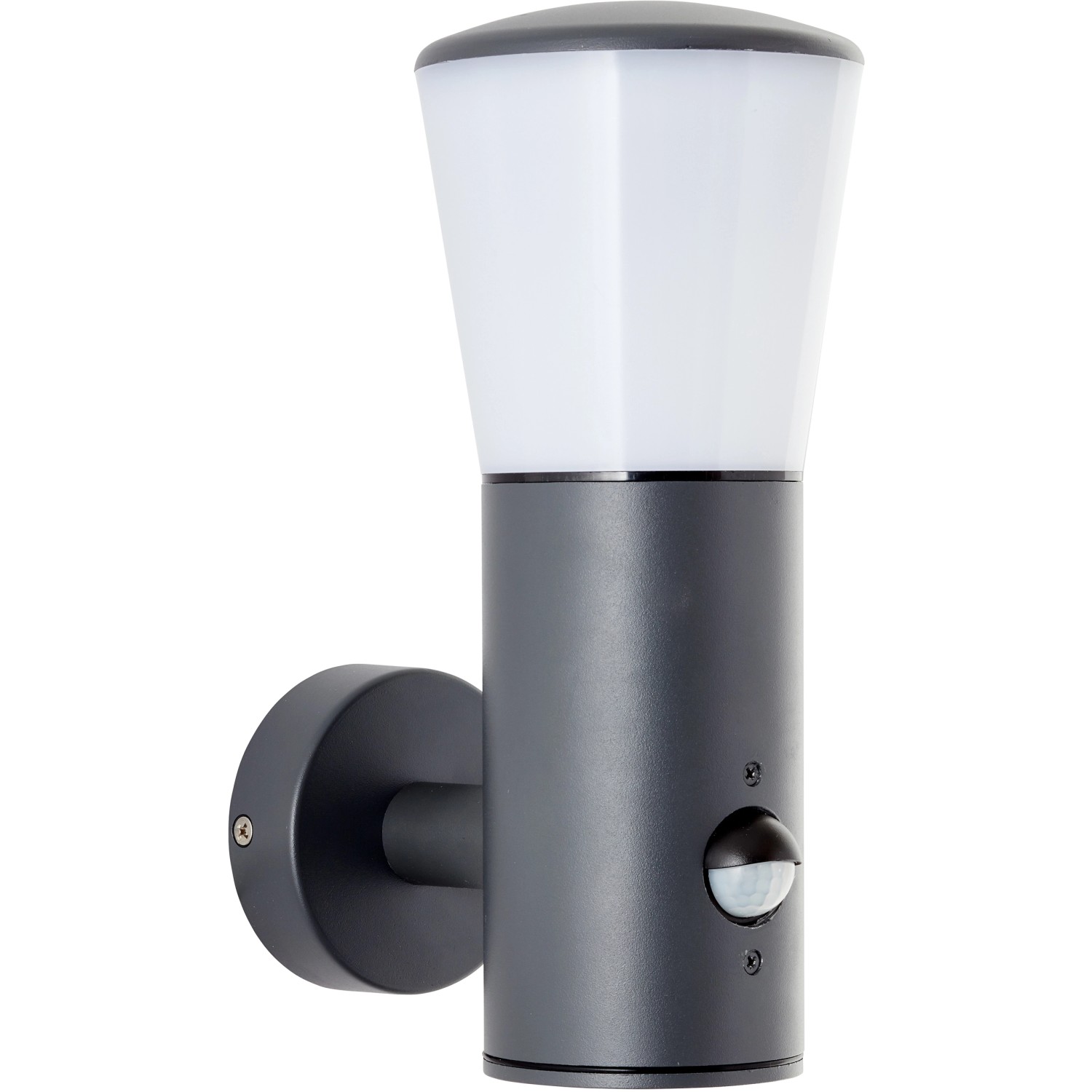 Anthrazitfarbene Brilliant Außenwandleuchte Cliffi mit Bewegungsmelder.