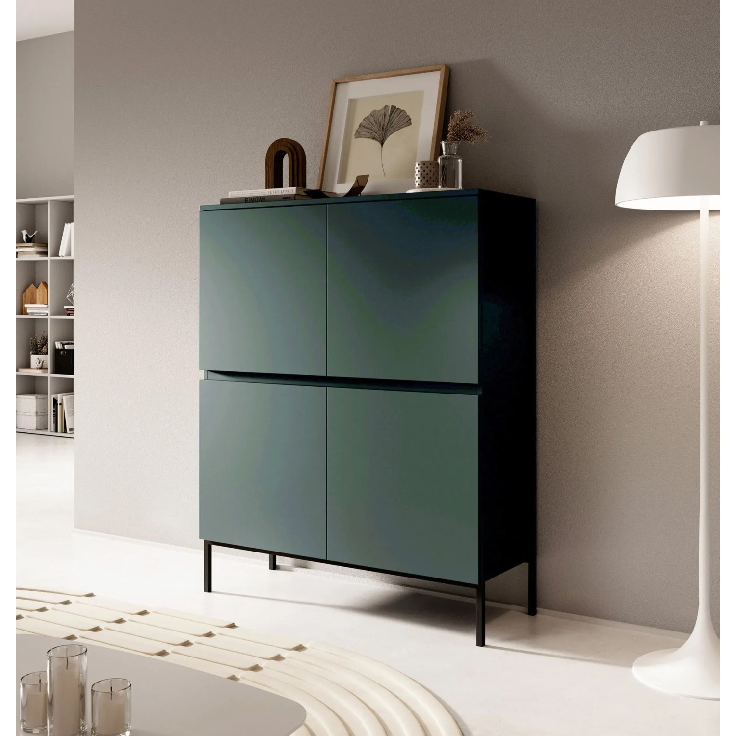 Selsey Highboard Bemmi 100 cm Hoch Dunkelgrün mit Schwarzen Beinen_2