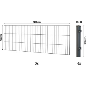 Floraworld Einstabmatten-Zaunset mit Vierkantpfosten Anthrazit 75 cm x 1000 cm