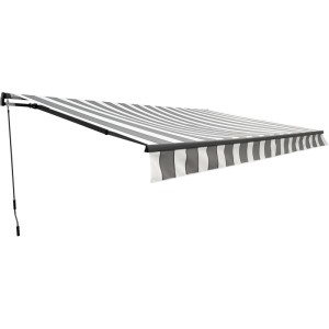 Gelenkarmmarkise grau-weiß gestreift, 250x400 cm, für Terrasse & Balkon.