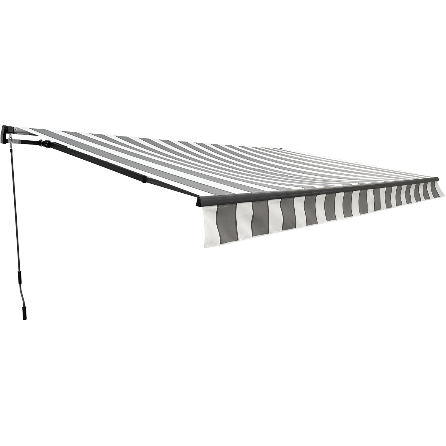 Gelenkarmmarkise grau-weiß gestreift, 250x400 cm, für Terrasse & Balkon.
