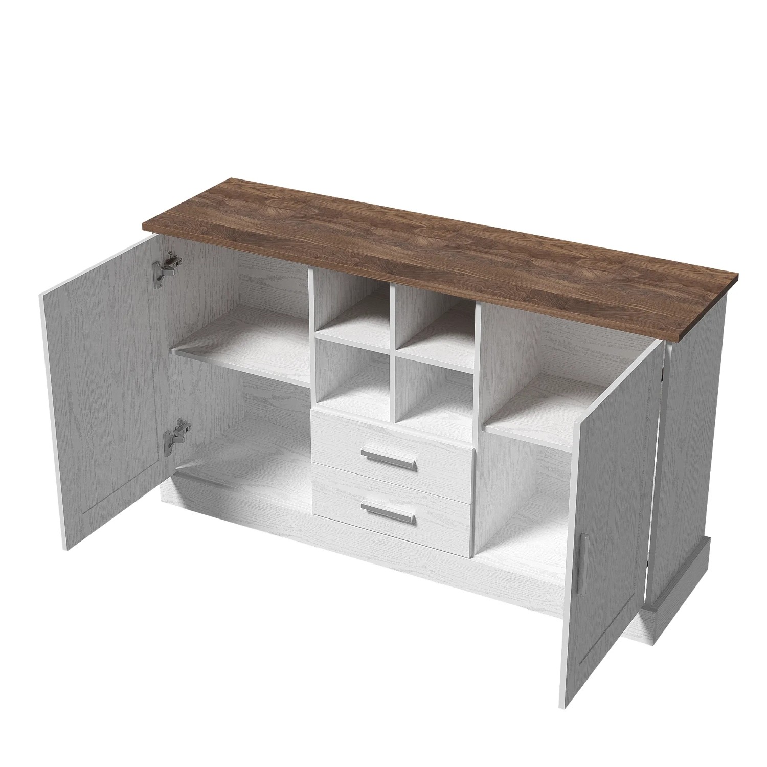 okwish Sideboard mit 2 Türen 2 Schubladen Wohnzimmer 140x40x79cm Weiß_8