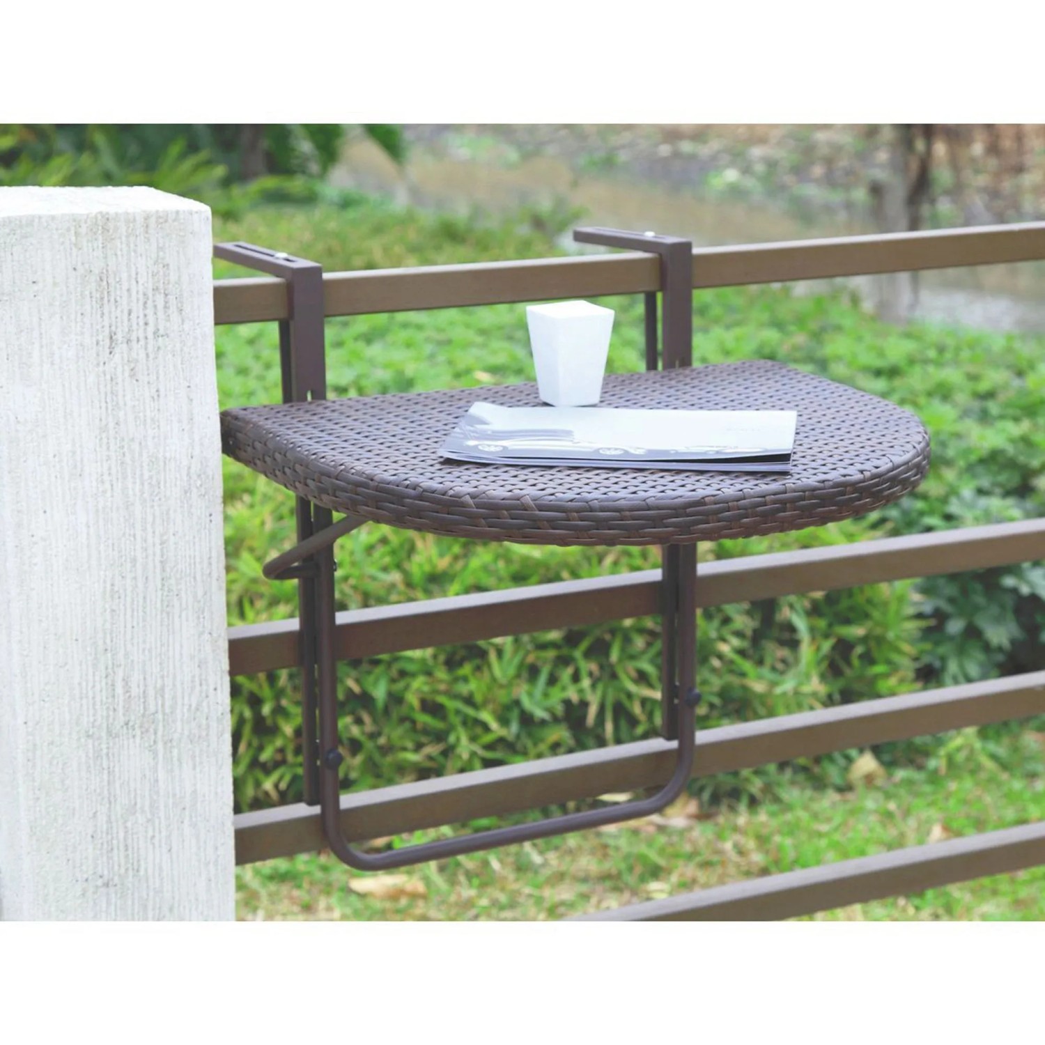 Klappbarer Balkonhängetisch Aus Massivholz – 60x25x22 Cm, Für Geländer 1-16 Cm, Mit Neigungseinstellung (9 Stufen), Für Terrasse, Balkon & Garten