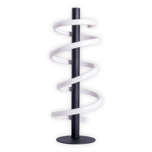 Moderne LED-Tischleuchte Belleza, 50 cm hoch, mit spiralförmigem Design in Weiß und Schwarz.