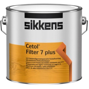 Sikkens Cetol Filter 7 plus Ebenholz, seidenglänzende Holzlasur im Metalleimer.