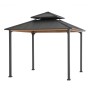 Anthrazitfarbener Sunjoy Pavillon Pasu aus Stahl, 300x300 cm, mit doppeltem Dach.