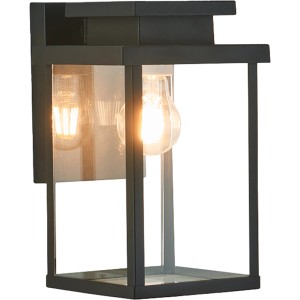 Schwarze Eco-Light Außenwandleuchte Ottawa mit klarem Glas und E27 Fassung.