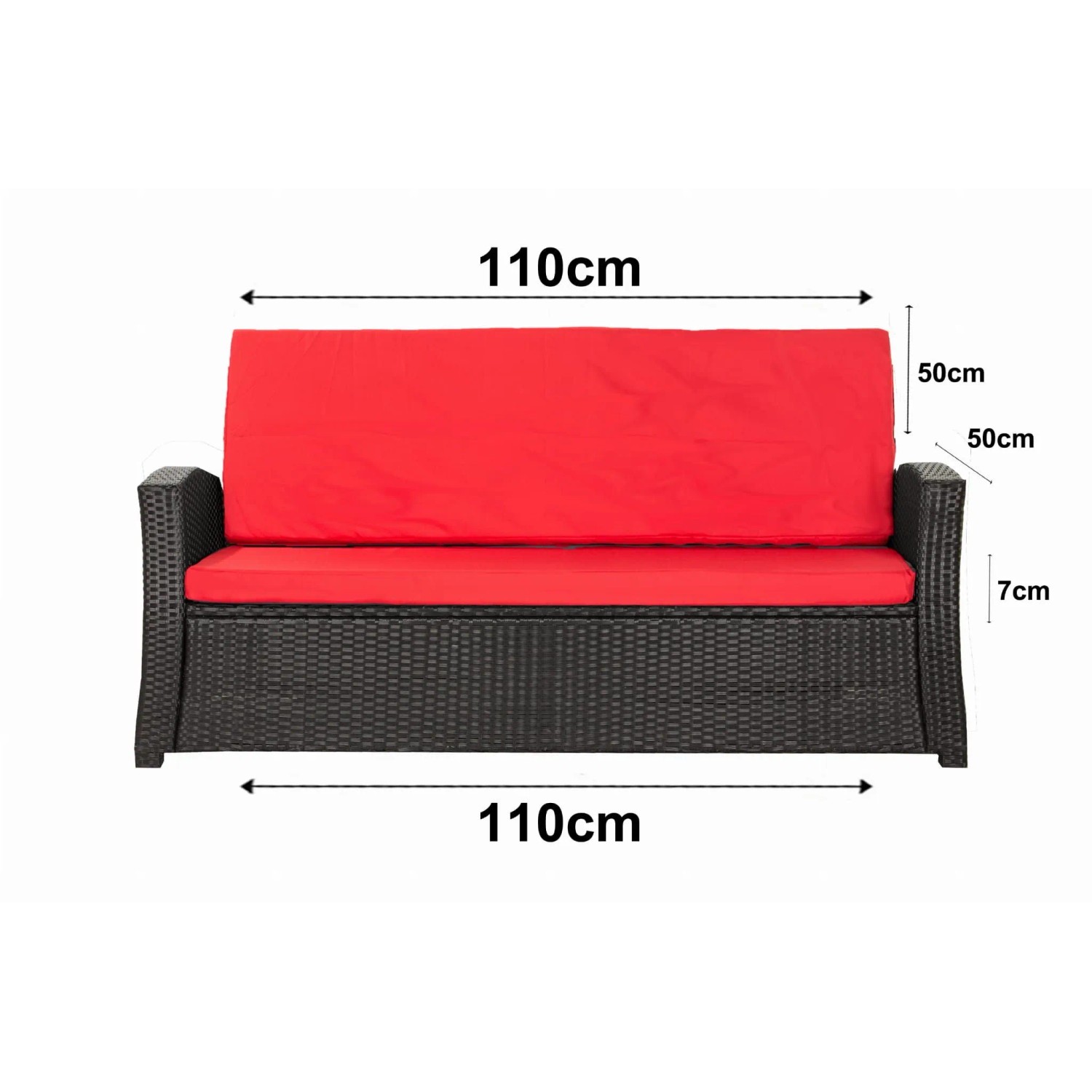 Rotes Gartenkissen-Set für 2-Sitzer Polyrattan-Gartensofa, 110x50 cm, bequeme Sitzauflage.
